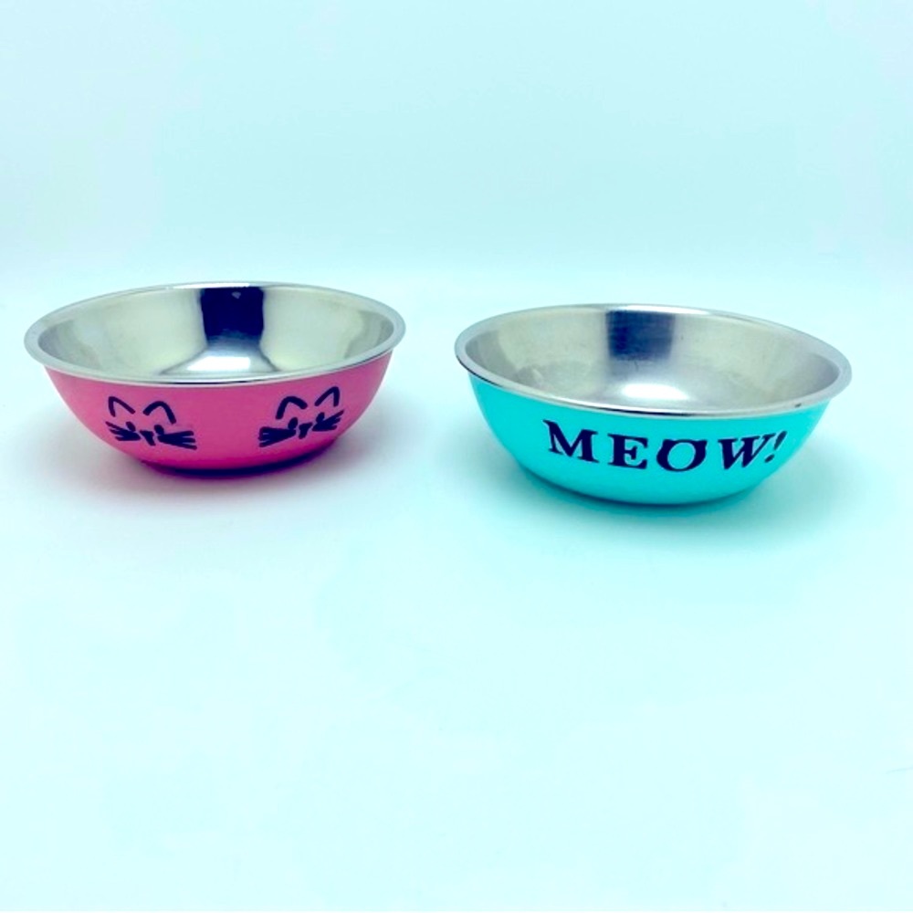 Set of 2 Stainless Small Cat Bowls